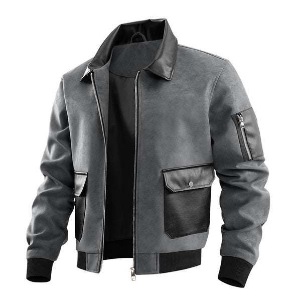 Men's  suede-effect flight jacket with leather-trim flap pockets and sleeve zip pocket Mune Fashion