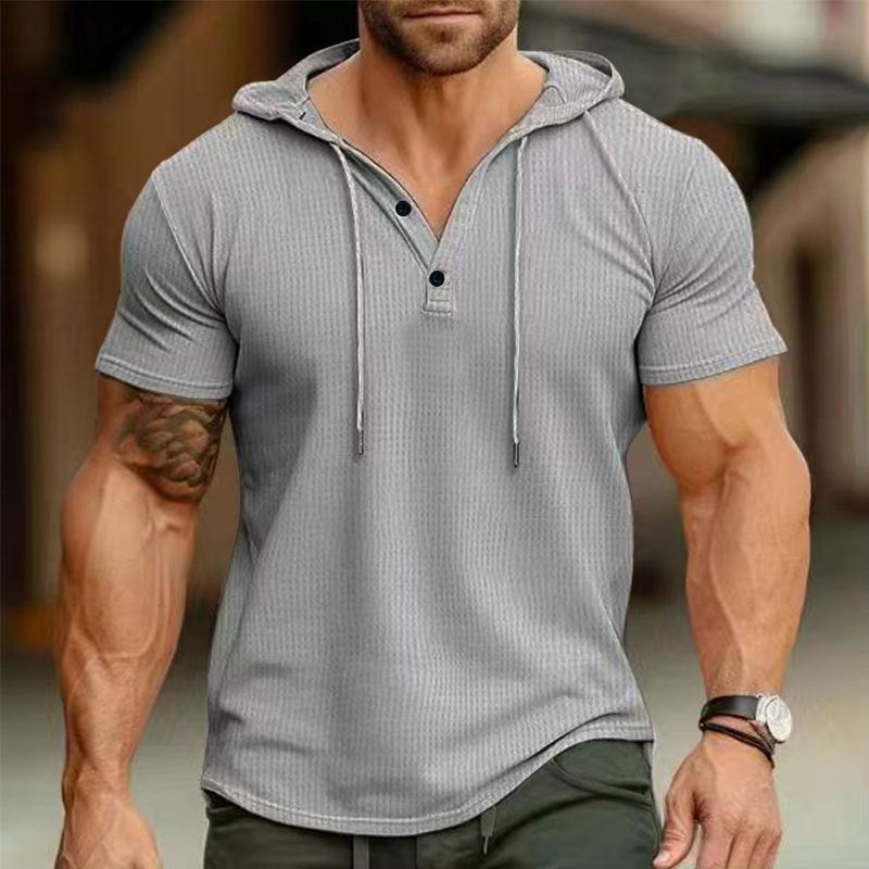Men's short sleeve hooded polo with three-button placket and fine structured jersey Mune Fashion