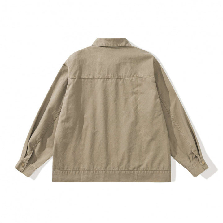 Unisex Boxy Canvas Worker Jacket with Front Zip and Stud Applications Mune Fashion