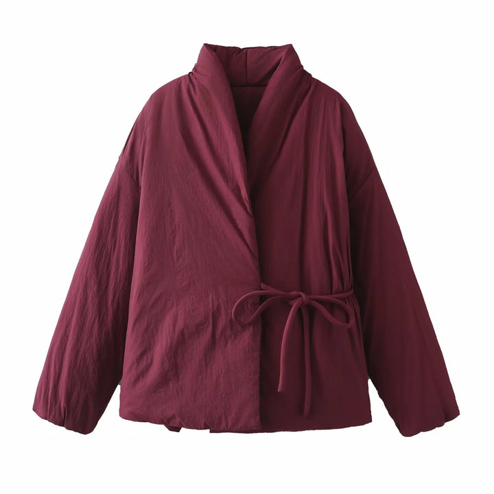 Women's tailored wrap jacket with shawl collar, tie belt and boxy sleeves Mune Fashion
