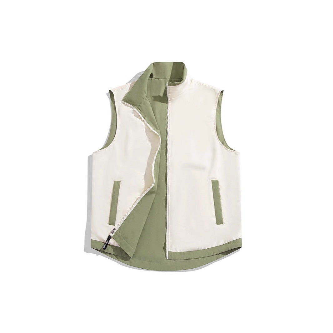 Unisex Reversible Padded Vest with High Collar, Windproof Outer Layer and Contrasted Inner Lining Mune Fashion