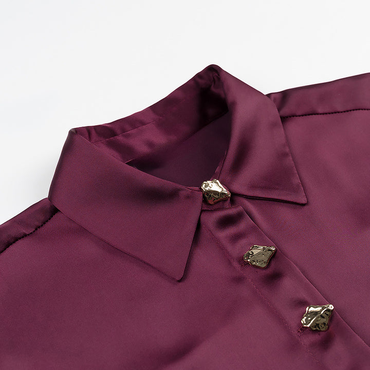 Women's flowing satin blouse with decorative buttons and straight cut Mune Fashion
