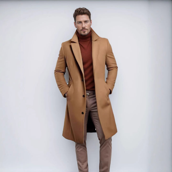 Men's long wool blend coat with bouclé texture, tailored silhouette and classic lapel Mune Fashion