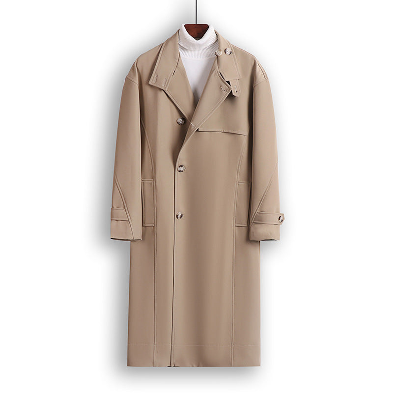 Men's Long-Cut Minimalist Trench Coat with Shawl Collar and Adjustable Sleeve Straps Mune Fashion