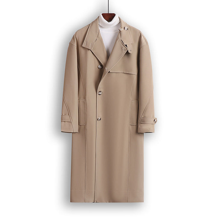 Men's Long-Cut Minimalist Trench Coat with Shawl Collar and Adjustable Sleeve Straps Mune Fashion
