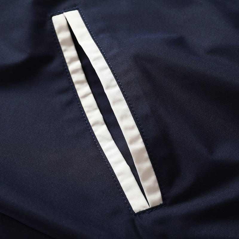Men's varsity bomber jacket in retro college style with contrast sleeves and striped ribbed cuffs Mune Fashion