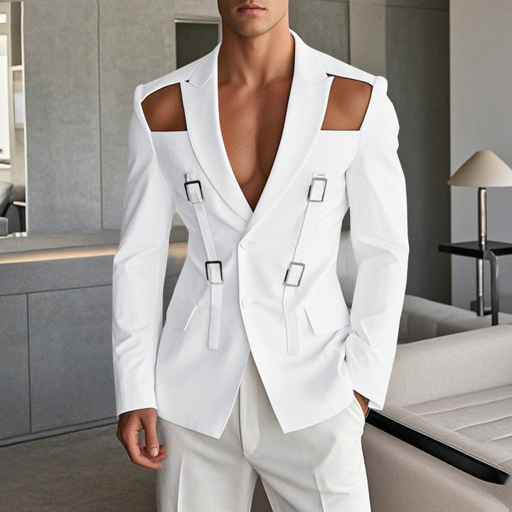 Men's avant-garde blazer with shoulder cutouts and buckle straps Mune Fashion