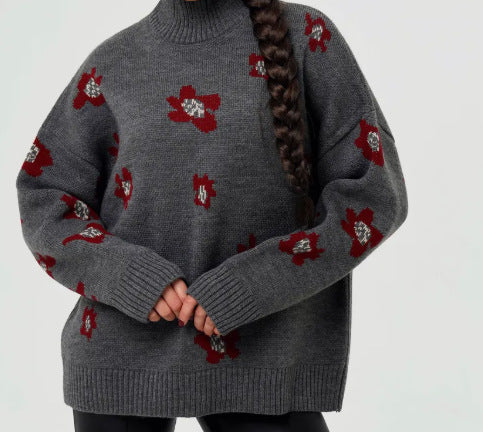 Ladies' Fashionable Sweater with Floral Patterns