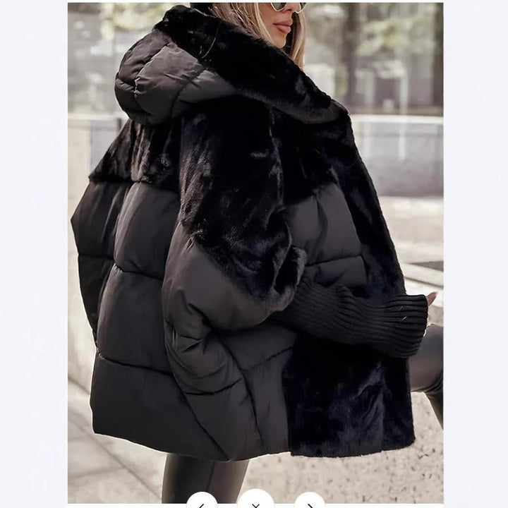 Women's Quilted Oversized Parka with Faux Fur Trim, Hood and Ribbed Cuffs Mune Fashion