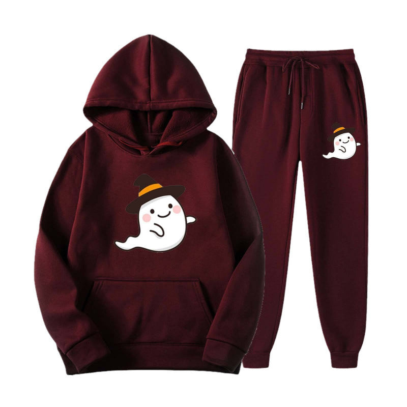Unisex nan cozy hoodie and jogging pants set with Halloween ghost print Mune Fashion
