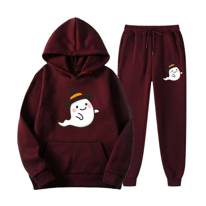 Unisex nan cozy hoodie and jogging pants set with Halloween ghost print Mune Fashion
