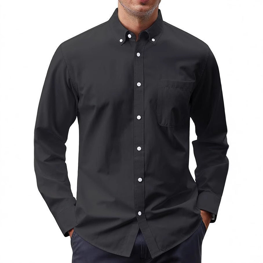 Men's Slim-Fit Oxford Shirt with Button-Down Collar, Chest Pocket, and Elastic Cotton Blend Mune Fashion