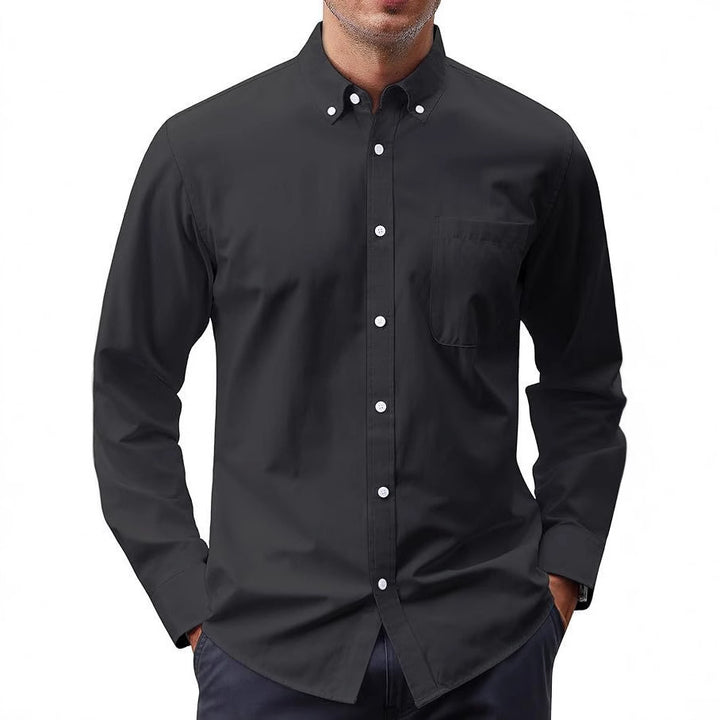 Men's Slim-Fit Oxford Shirt with Button-Down Collar, Chest Pocket, and Elastic Cotton Blend Mune Fashion