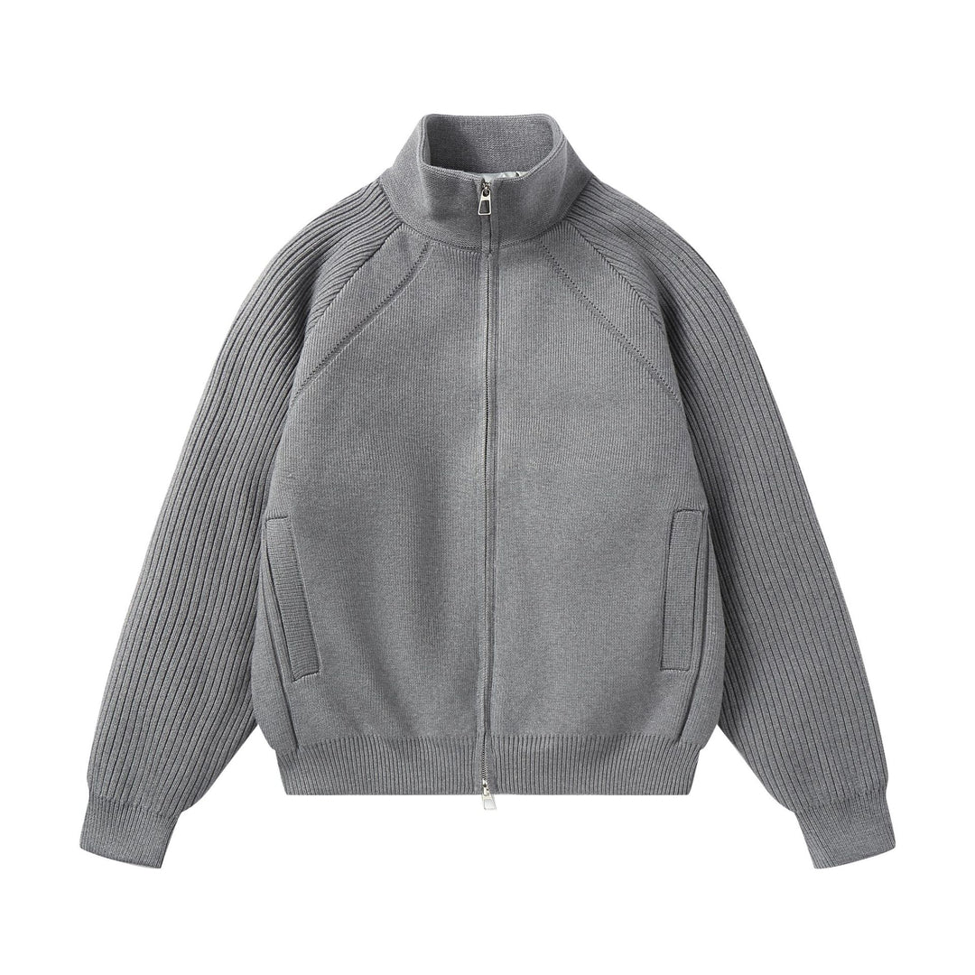 Unisex Knit Zip Jacket with Stand-Up Collar and Ribbed Sleeves Mune Fashion