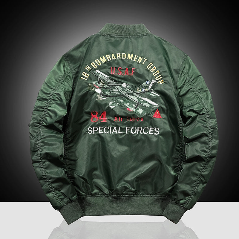 Men's bomber jacket in military patch style with sleeve utility pocket and ribbed collar Mune Fashion