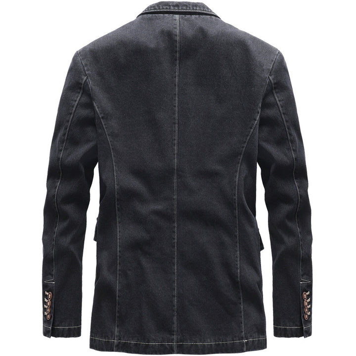 Men's Casual Jeans Blazer with Notched Lapels, Patch Pockets and Floral Patterned Lining Mune Fashion