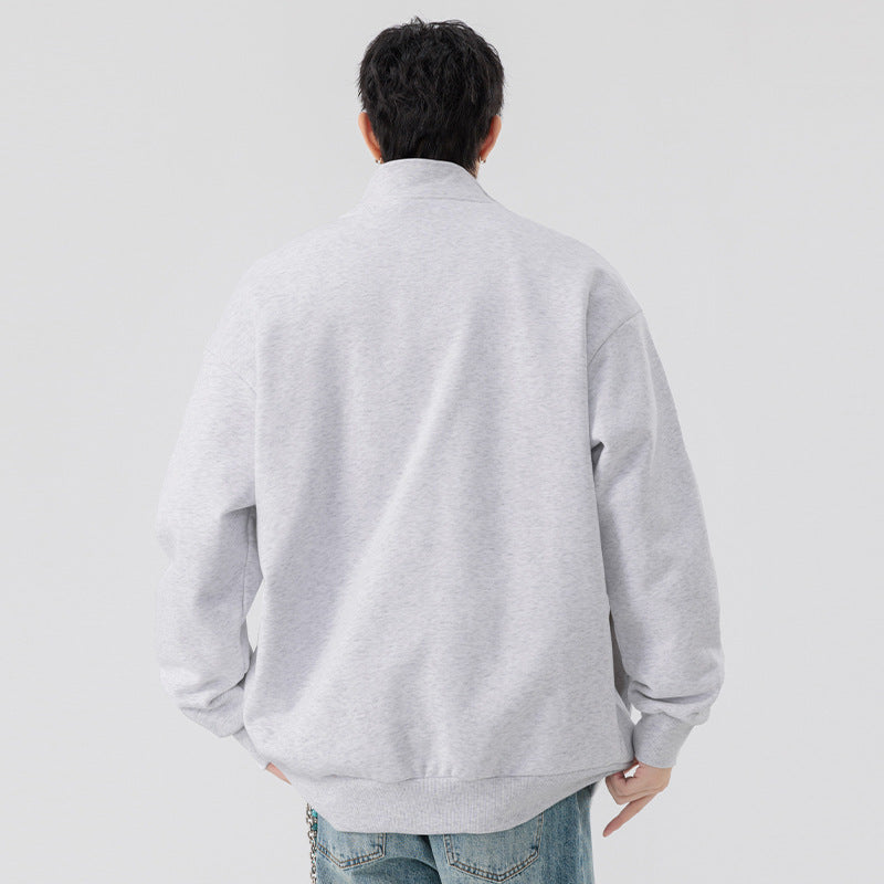 Men's Oversize Sweat Jacket with Stand-Up Collar, Full-Length Zipper and Ribbed Hem Mune Fashion