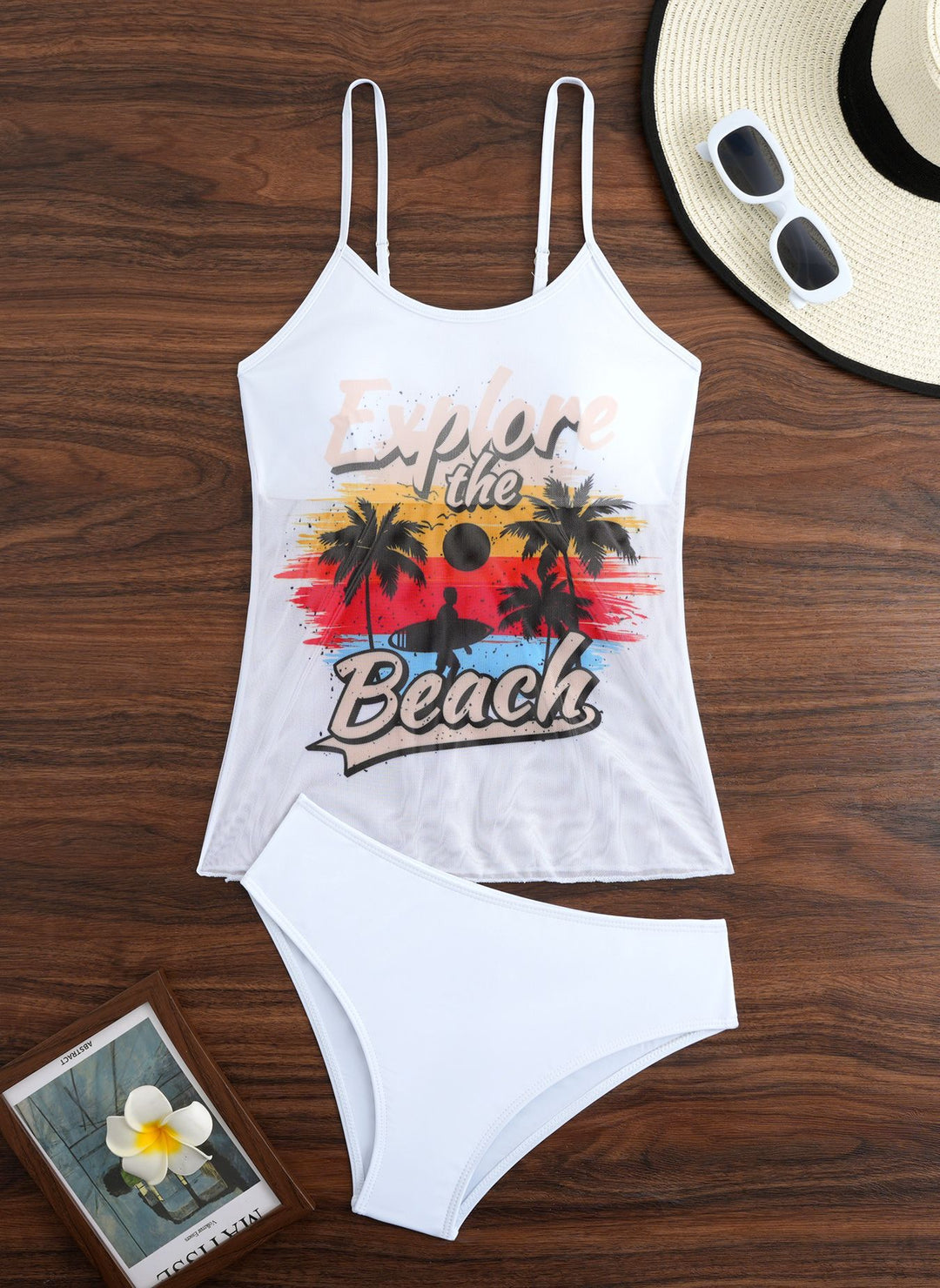 Women's beach top with colorful graphic design and matching bikini bottom Mune Fashion
