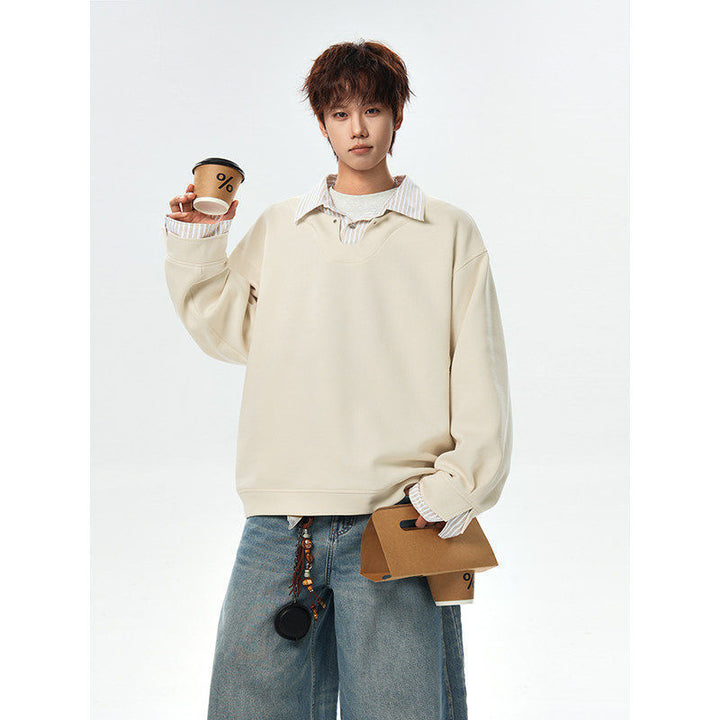 Men's Oversized Sweatshirt with V-Notch Collar and Drop Shoulder Mune Fashion