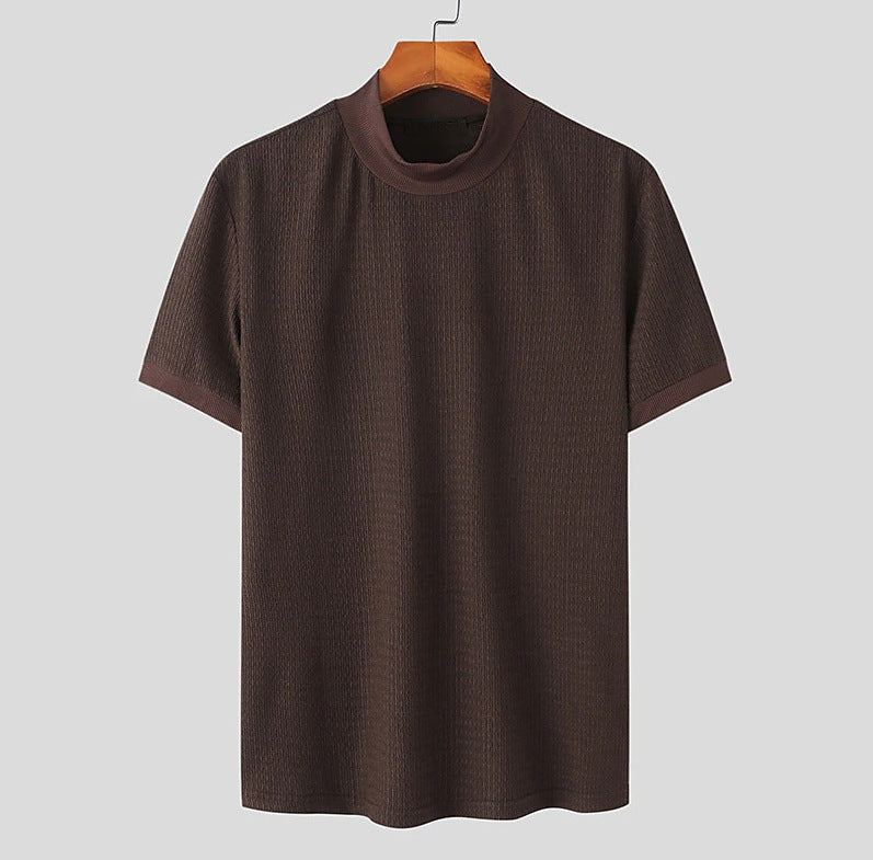 Men's short-sleeve stand-up collar fine knit shirt with fine ribbed structure Mune Fashion