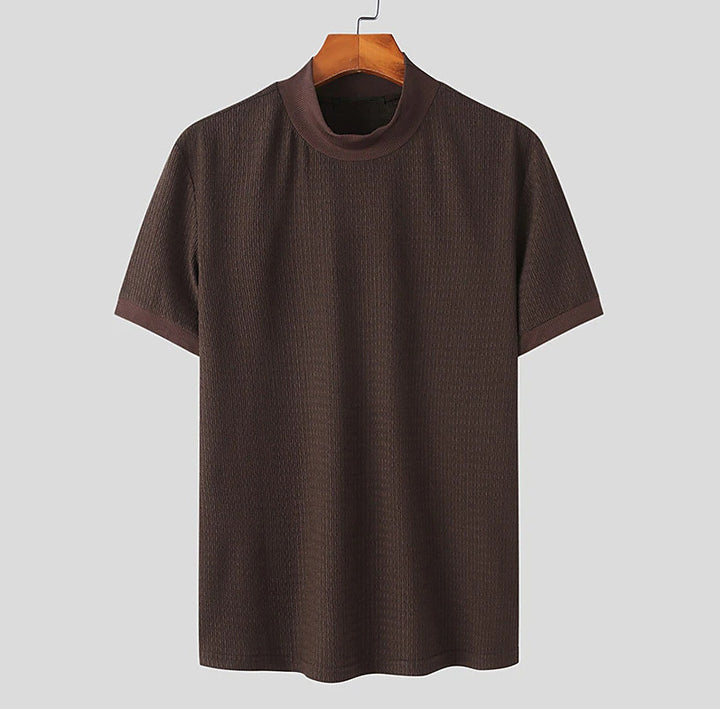 Men's short-sleeve stand-up collar fine knit shirt with fine ribbed structure Mune Fashion
