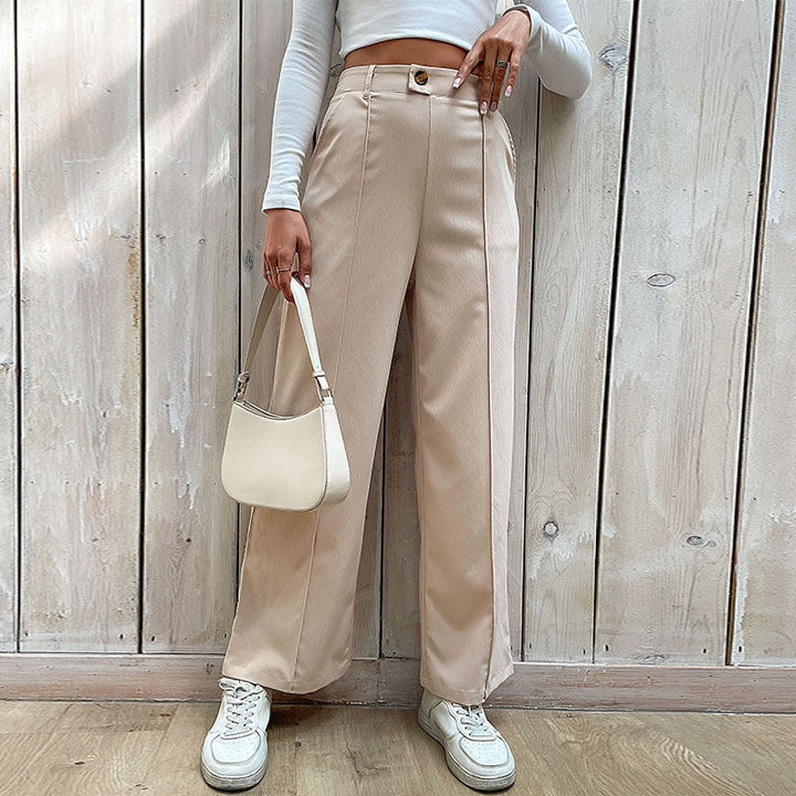 Women High-Waisted Wide-Leg Trousers with Crease and Subtle Suit Look Mune Fashion
