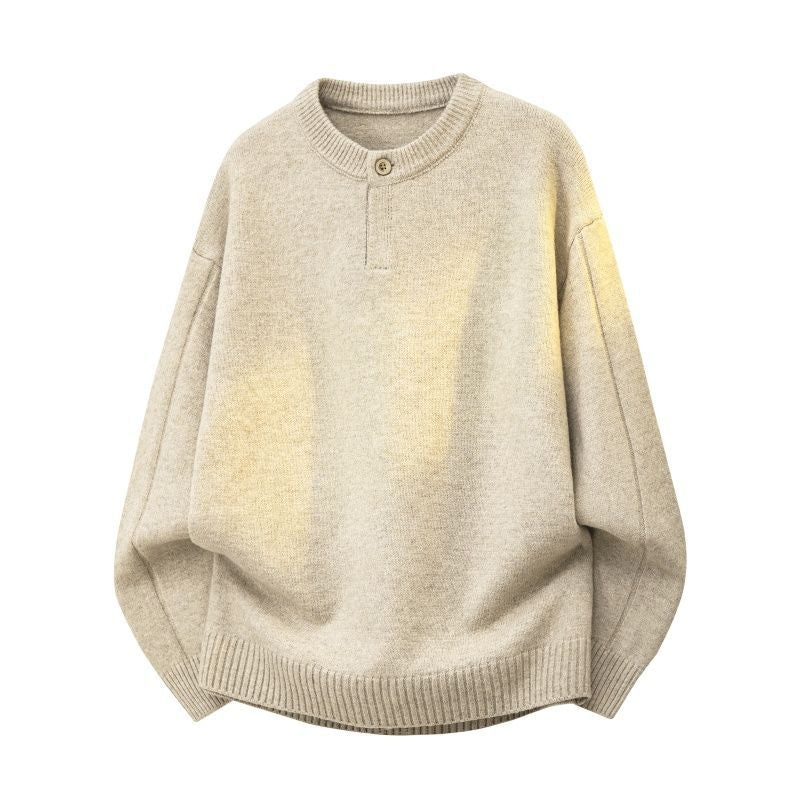 Women's Oversized Fine Knit Sweater with Half Button Placket, Dropped Shoulder & Ribbed Hem Mune Fashion