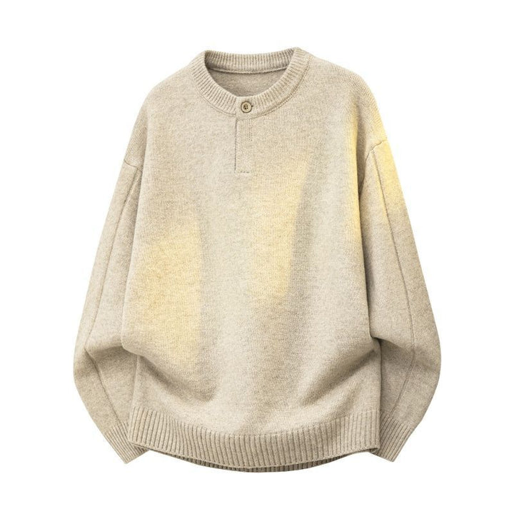 Women's Oversized Fine Knit Sweater with Half Button Placket, Dropped Shoulder & Ribbed Hem Mune Fashion