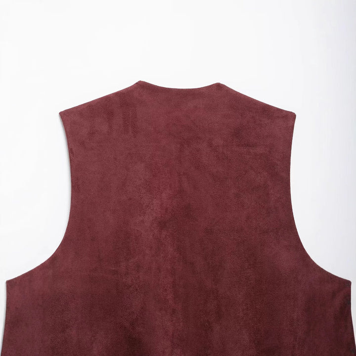 Women's Sleeveless Suede-Look Vest with Floral Appliqué Mune Fashion