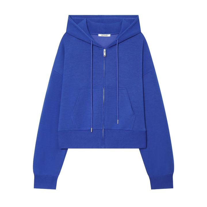 Women's Cropped Sweat Jacket with Metal Zip, Kangaroo Pocket and Oversized Hood Mune Fashion