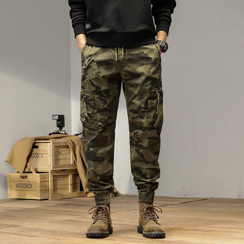 Herren Camouflage-Bundfalten-Cargojogger mit elastischem Tunnelzugbund, Multifunktionstaschen und Ripstop-Optik Mune Fashion