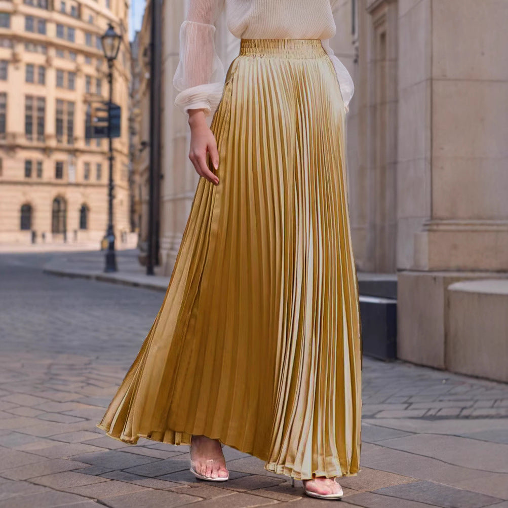 Women nan Maxi skirt pleated from flowing satin with elastic waistband Mune Fashion
