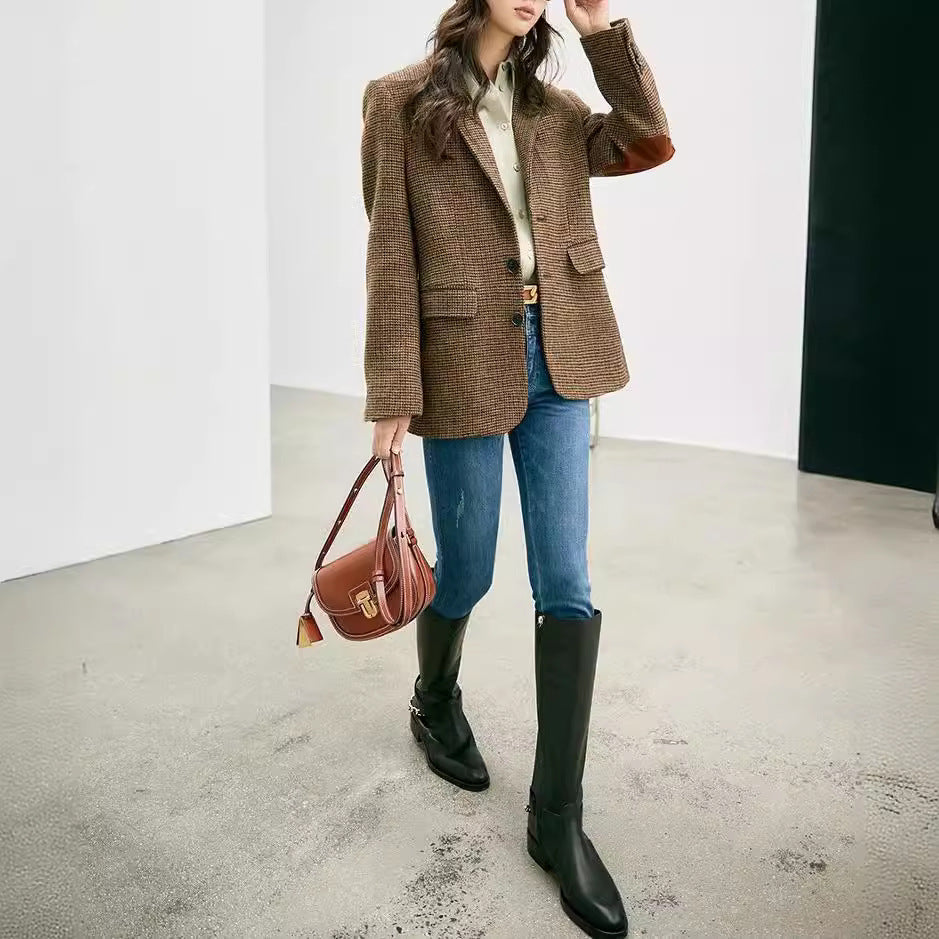 Women Elegant Checked Blazer Mune Fashion