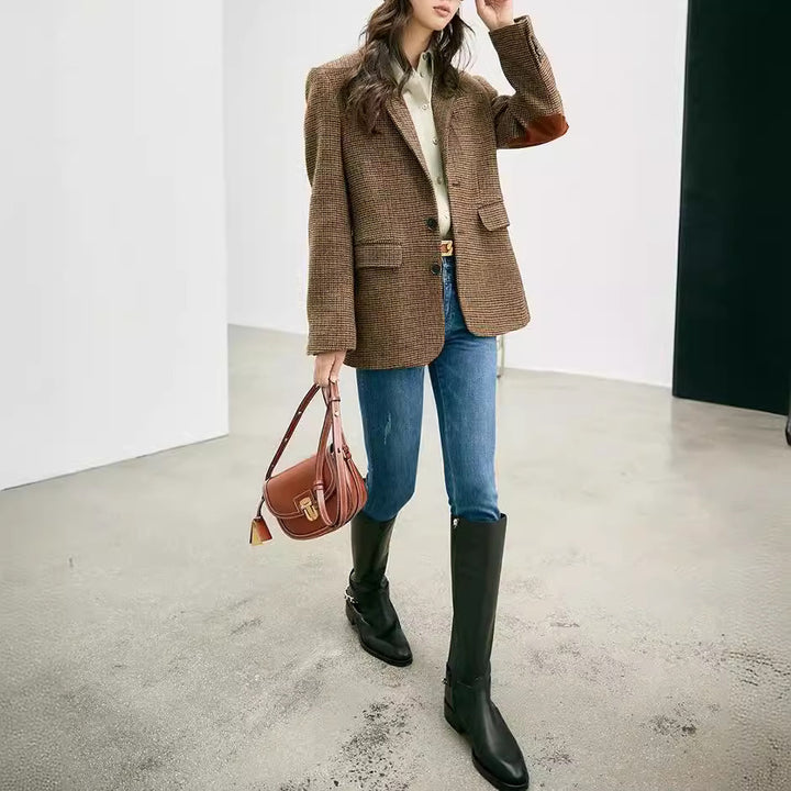 Women Elegant Checked Blazer Mune Fashion