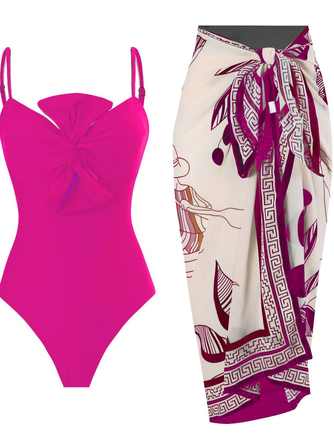 Women's swimsuit with elegant wrap design and floral pareo Mune Fashion