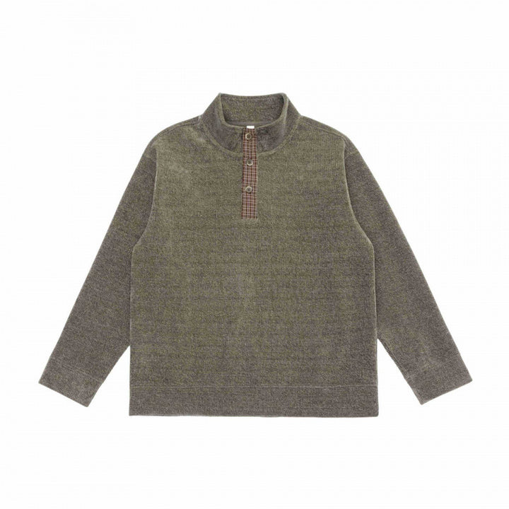 Unisex Boxy Knit Sweater with Half Button Placket and Stand-Up Collar Mune Fashion