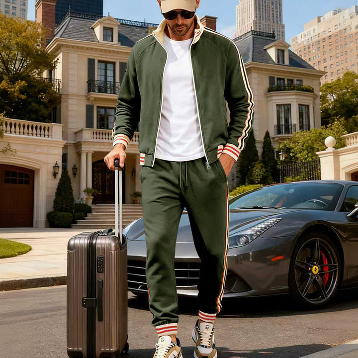 Men's sporty tracksuit with contrast stripes and ribbed cuffs Mune Fashion