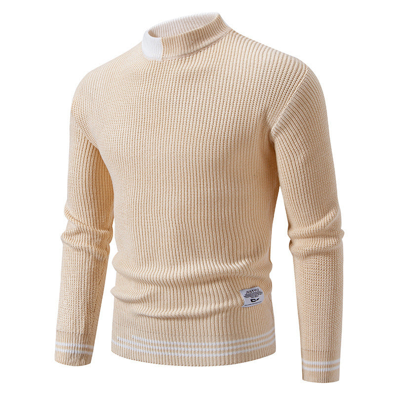 Men's fine ribbed knitted pullover with stand-up collar and contrast block design Mune Fashion
