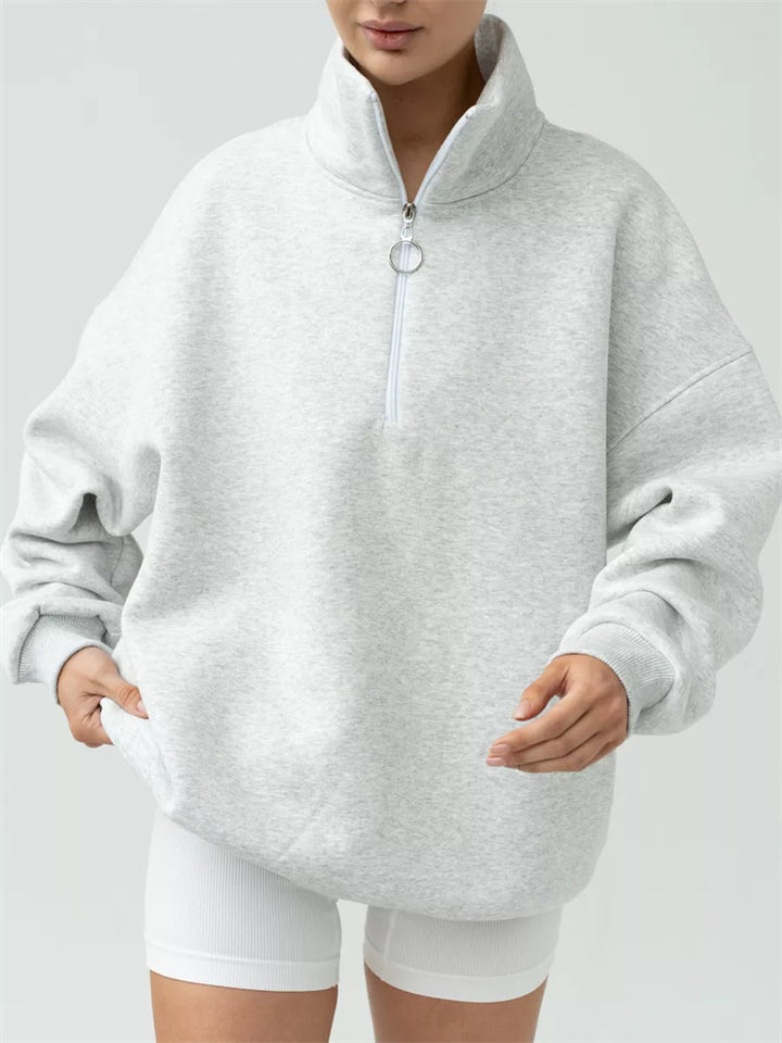 Women's Oversized Half-zip Sweater with High Stand-up Collar and Ribbed Cuffs Mune Fashion