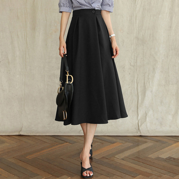 Women Elegant A-Line Midi Skirt Mune Fashion