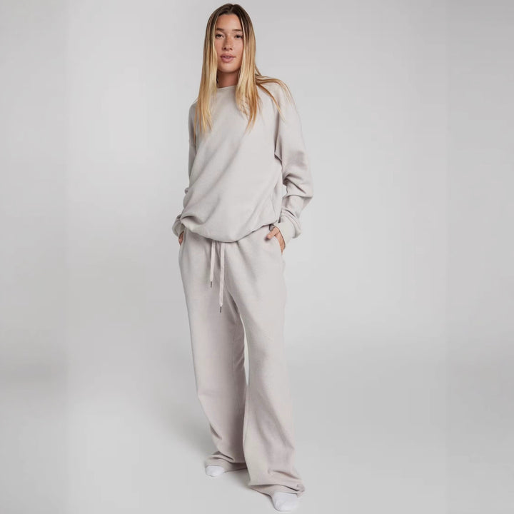 Ladies Waffle Knit Loungewear Set with Oversized Sweater and Drawstring Jogging Pants Mune Fashion