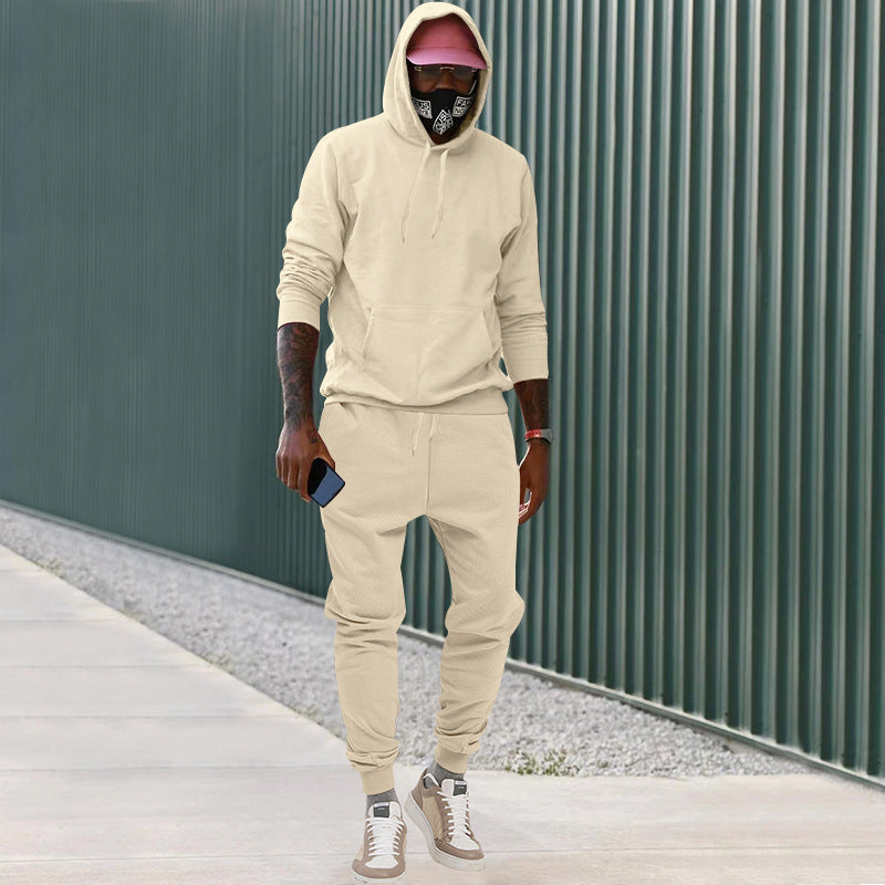 Men's casual hoodie and jogging set made of French Terry with kangaroo pocket, ribbed cuffs, and elastic drawstring waistband Mune Fashion