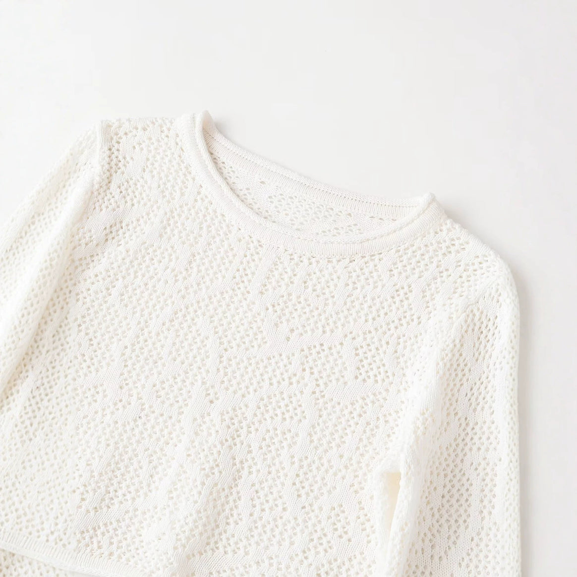 Women Crocheted Cropped Knit Top with Bell Sleeves Mune Fashion