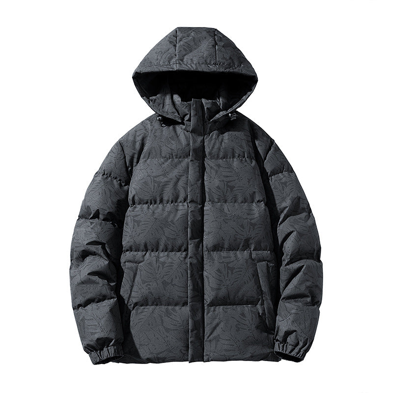 Men's nano quilted down look hooded jacket with botanical all-over print, wind-resistant outer shell and thermal synthetic filling Mune Fashion