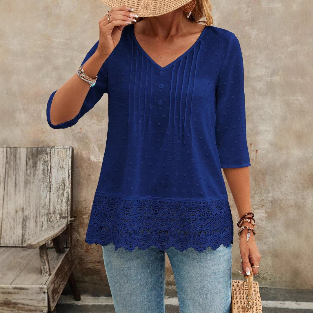 Women Tunic Blouse with Lace Trim and Structured Pintucks Mune Fashion