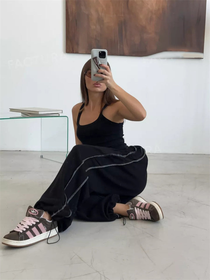 Women's wide lounge jogging pants with elastic comfort waistband and side pockets Mune Fashion