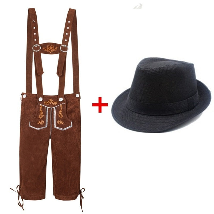 Men's Trachten leather shorts knee-length with adjustable suspenders and felt hat Mune Fashion
