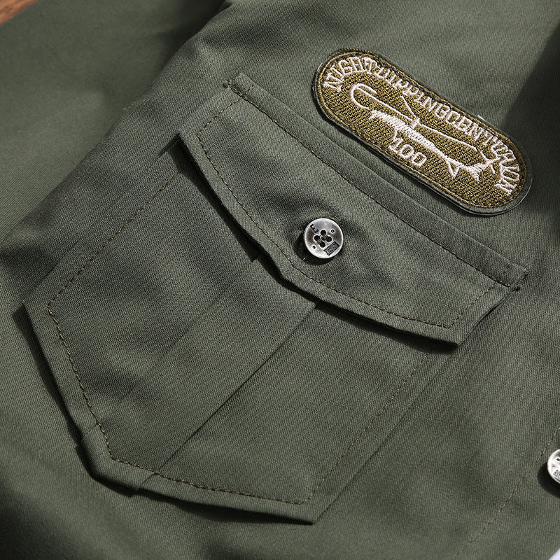 Men's Military-Inspired Utility Shirt Jacket with Epaulettes and Flap Pockets Mune Fashion