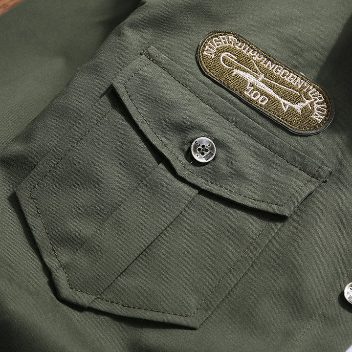Men's Military-Inspired Utility Shirt Jacket with Epaulettes and Flap Pockets Mune Fashion