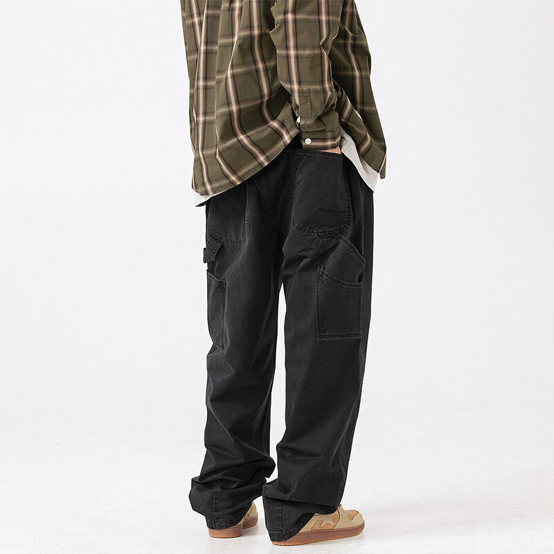 Men's Wide Utility Cargo Pants in Baggy Fit with Large Patch Pockets and Reinforced Knee Areas Mune Fashion